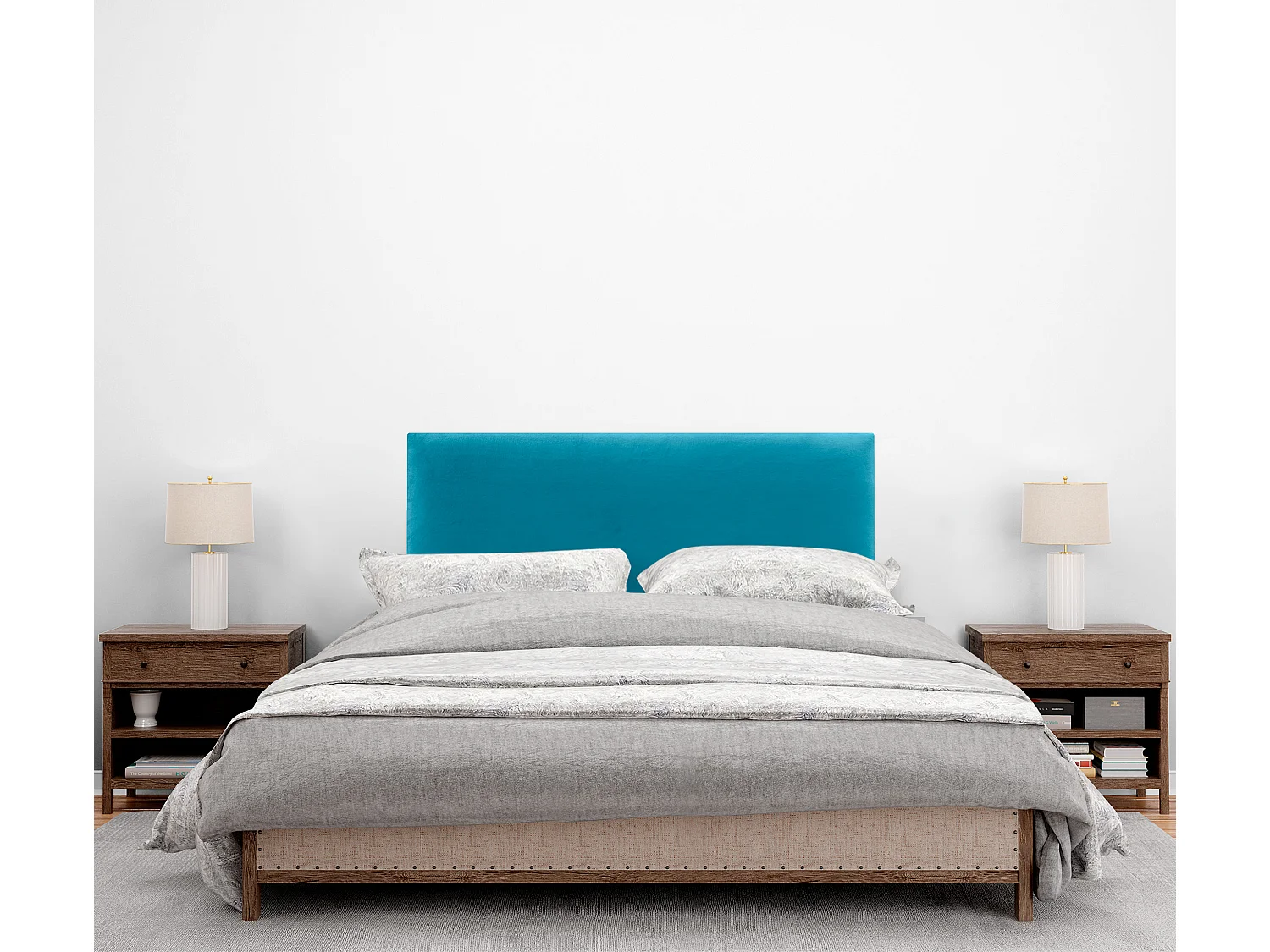 DHOME Tête de Lit Velours Lisse 105x115 avec Pieds de Lit 105 - Bleu Clair