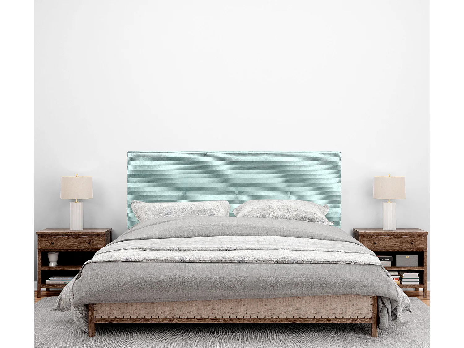 DHOME Tête de Lit Velours Côtelé Uni avec Boutons 150x60 Lits 150/160 - Vert Aqua