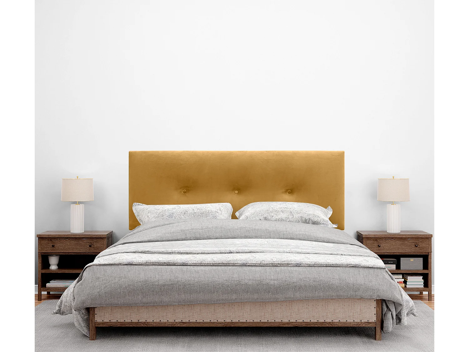 DHOME Tête de Lit Velours Lisse avec Boutons 135x50 Lits 120/135/140 - Moutarde