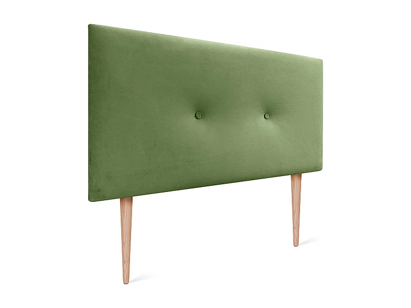 DHOME Tête de Lit Velours Lisse avec Boutons 95x115 avec Pieds de Lit 80/90 - Vert Jungle