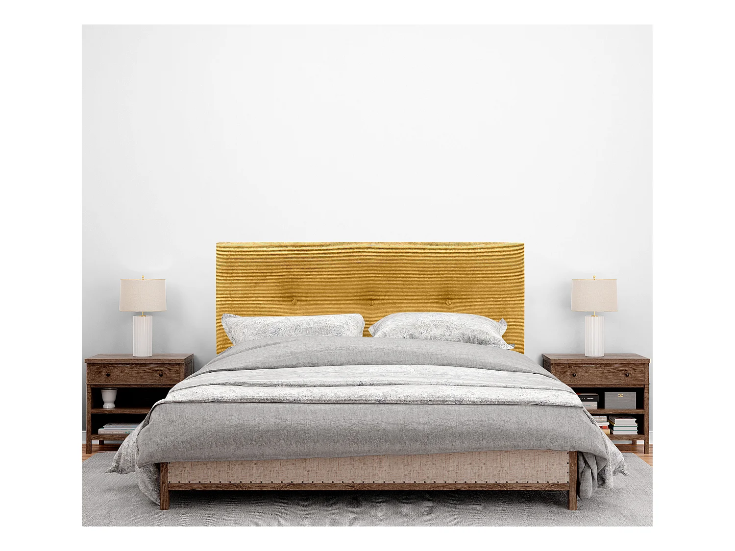 DHOME Hoofdeinde effen corduroy met knopen 150x50 bedden 150/160 - Mosterd