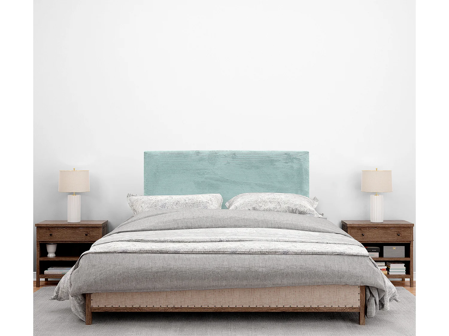 DHOME Tête de Lit Velours Côtelé Uni 95x60 Lits 80/90 - Vert Aqua