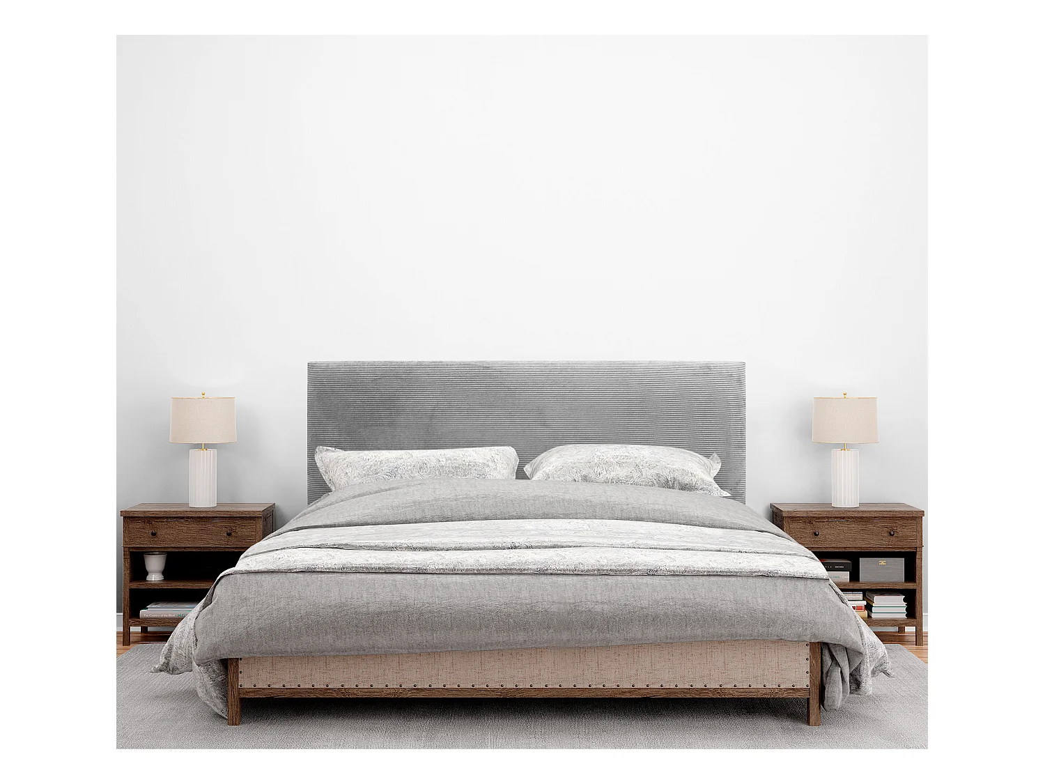 DHOME Tête de Lit Velours Côtelé Uni 135x105 avec Pieds de Lit 120/135/140 - Gris