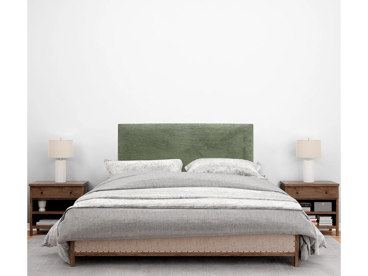 DHOME Glattes Cord-Kopfteil 160x115 mit Bettbeinen 150/160 – Türkis