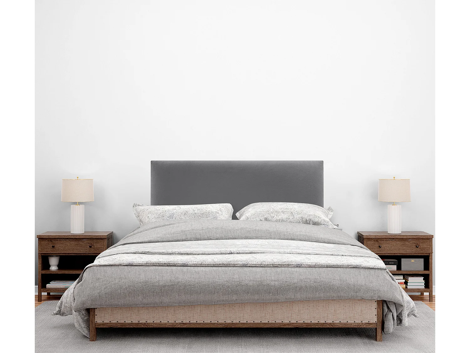 DHOME Kopfteil aus glattem Samt, 90 x 50 cm, Betten 80/90 – Aschgrau