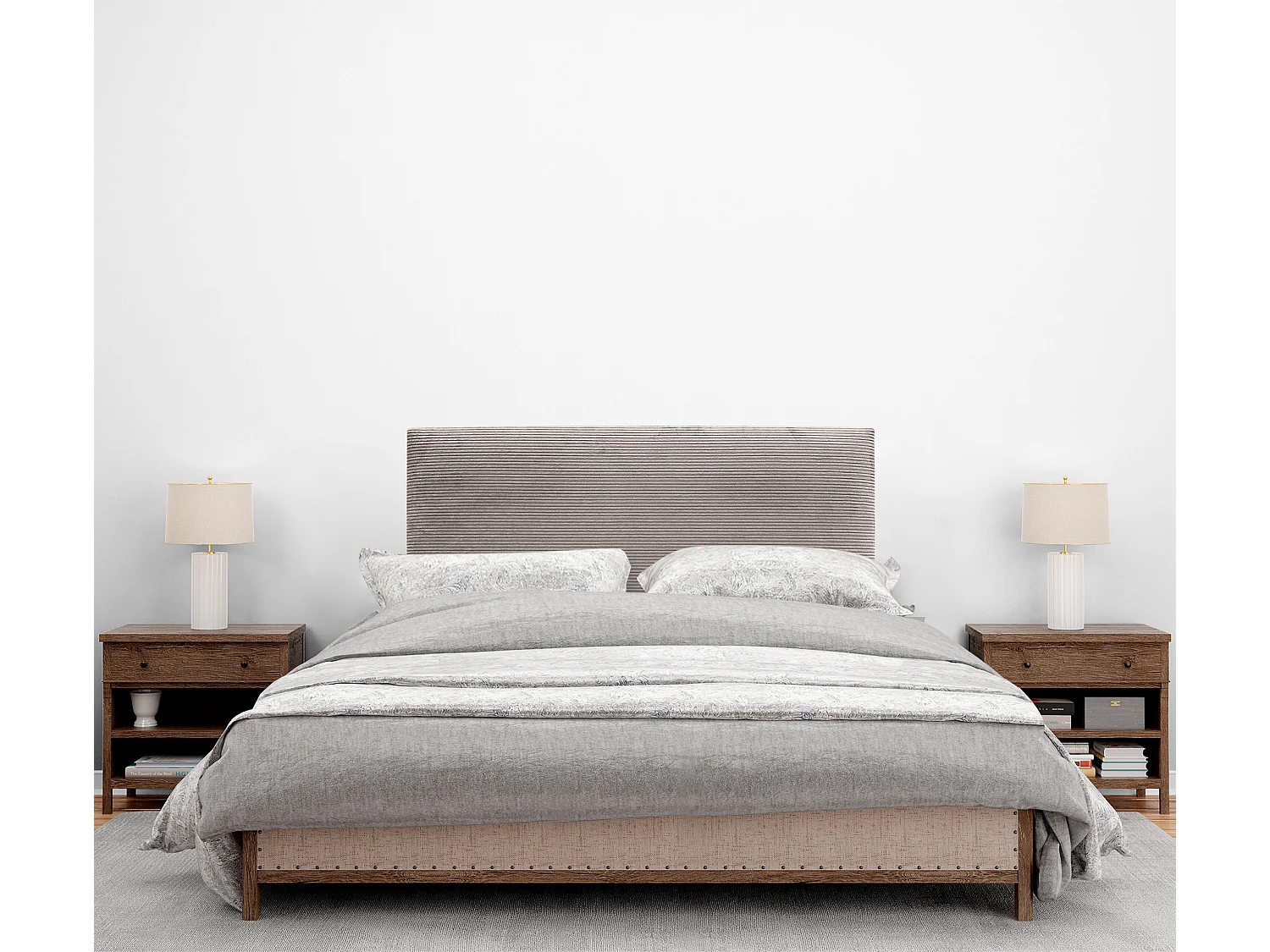 DHOME Tête de Lit Velours Côtelé Uni 80x105 avec Pieds de Lit 80/90 - Marron