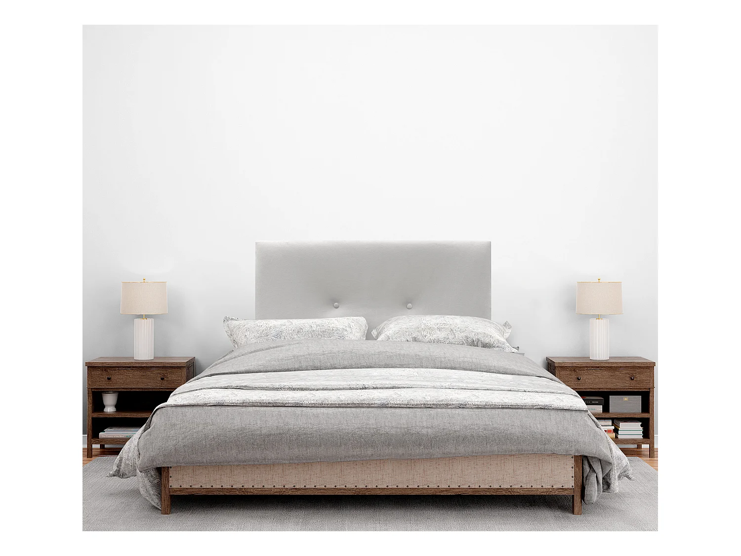 DHOME Kopfteil aus glattem Samt mit Knöpfen, 95 x 50 cm, Betten 80/90 – Weiß