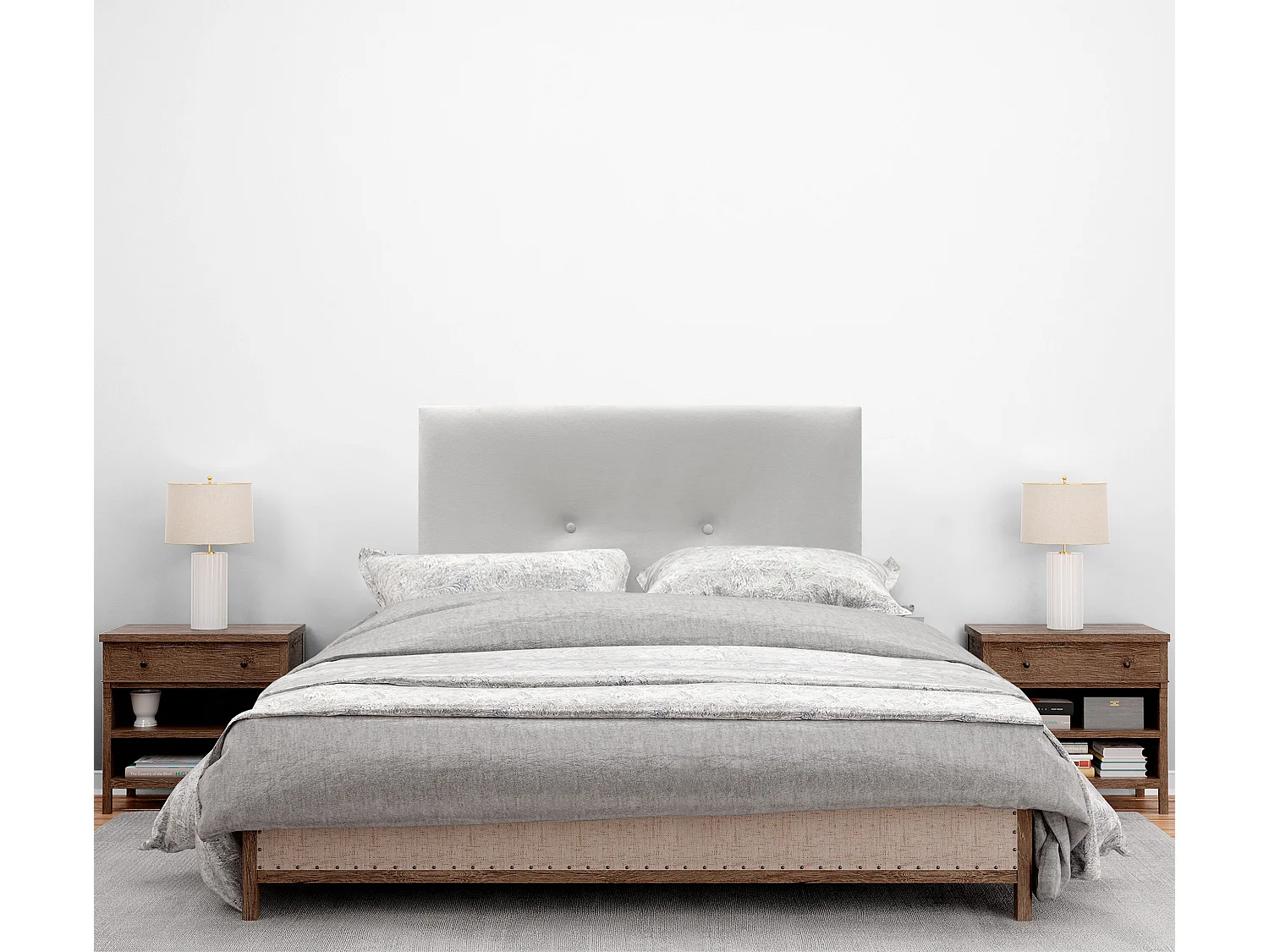 DHOME Cabeceira de veludo liso com botões 95x50 camas 80/90 - branco