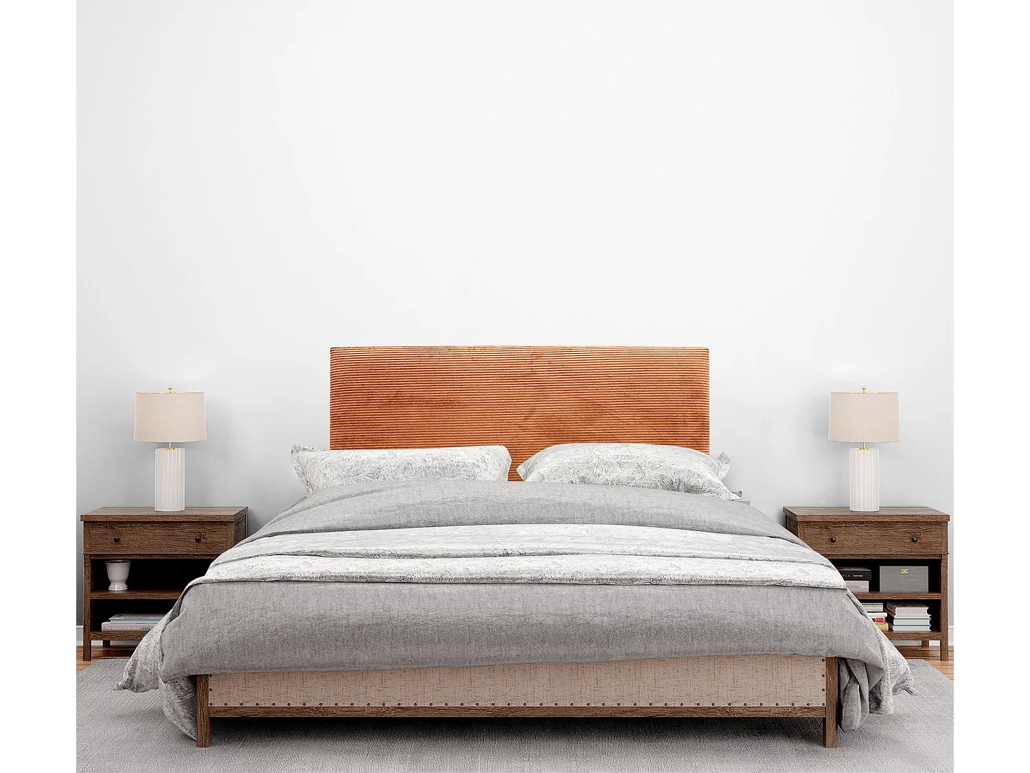 DHOME Tête de Lit Velours Côtelé Uni 105x115 avec Pieds de Lit 105 - Orange