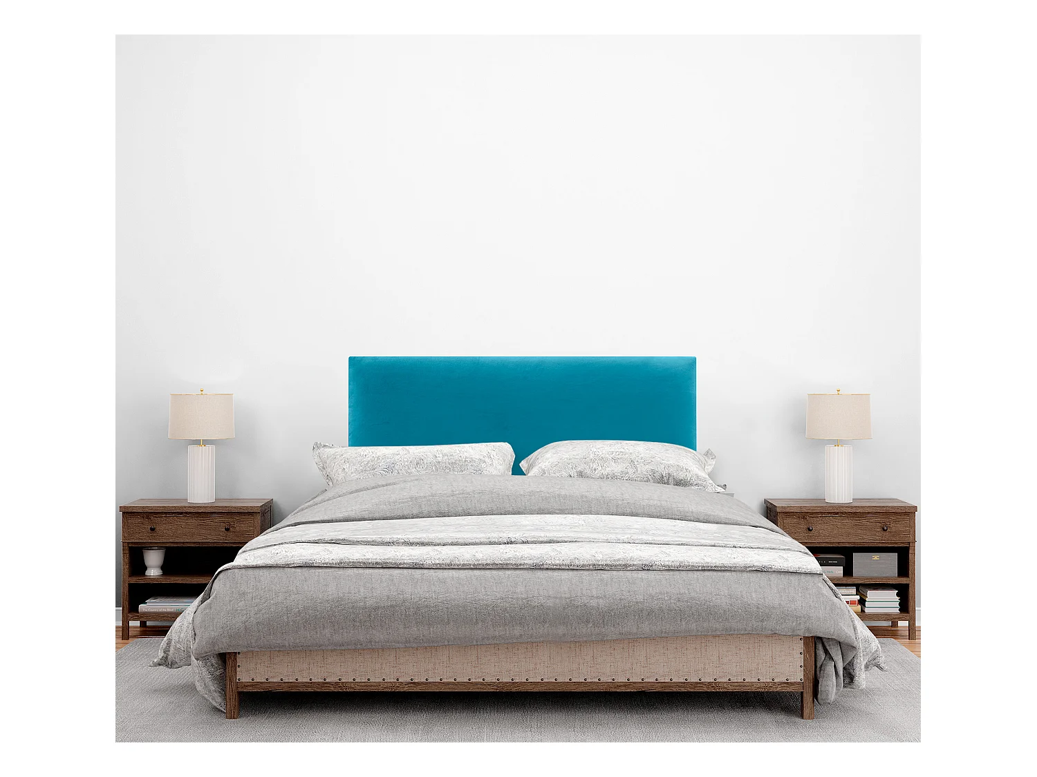 DHOME Tête de Lit Velours Lisse 90x105 avec Pieds de Lit 80/90 - Bleu Clair