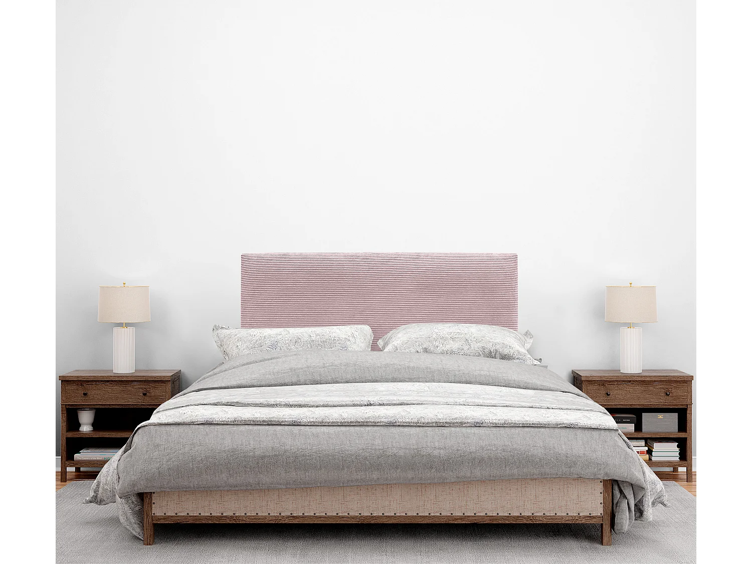 DHOME Tête de Lit Velours Côtelé Uni 105x115 avec Pieds de Lit 105 - Rose Pâle