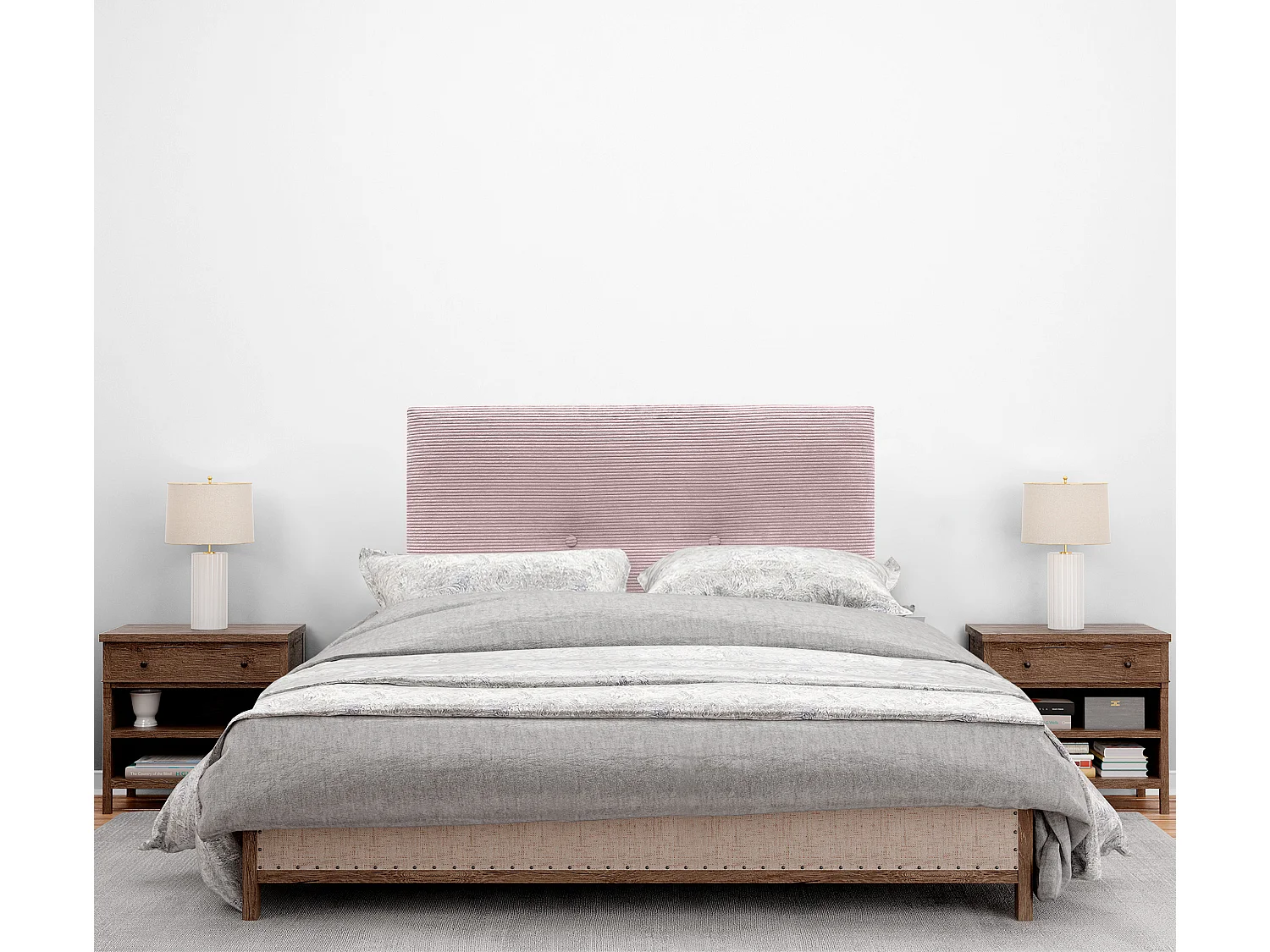 DHOME Tête de Lit Velours Côtelé Uni avec Boutons 110x60 Lits 105 - Rose Pâle