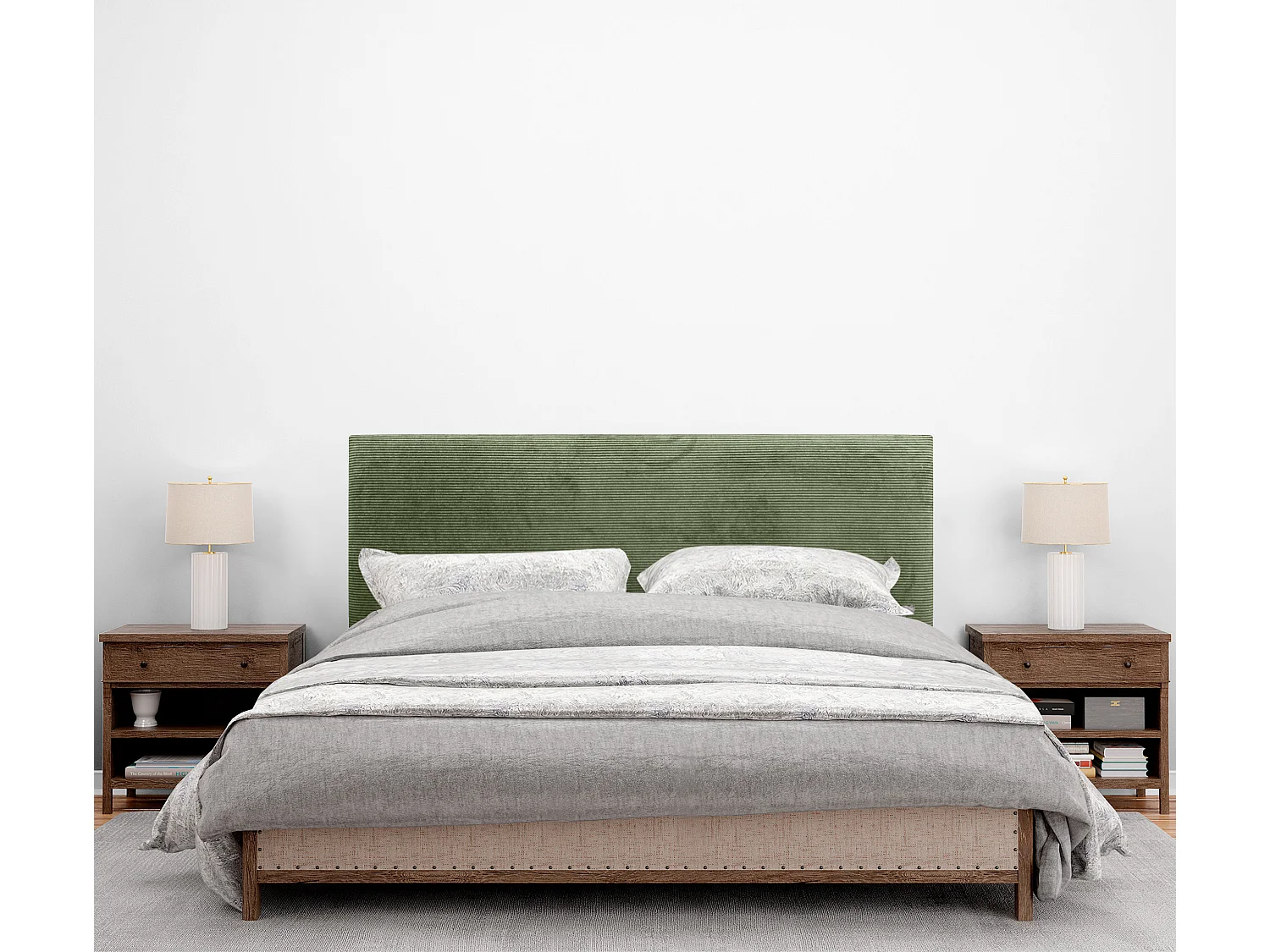 DHOME Cabecero de Pana Liso 135x115 con Patas Camas 120/135/140 - Verde Selva