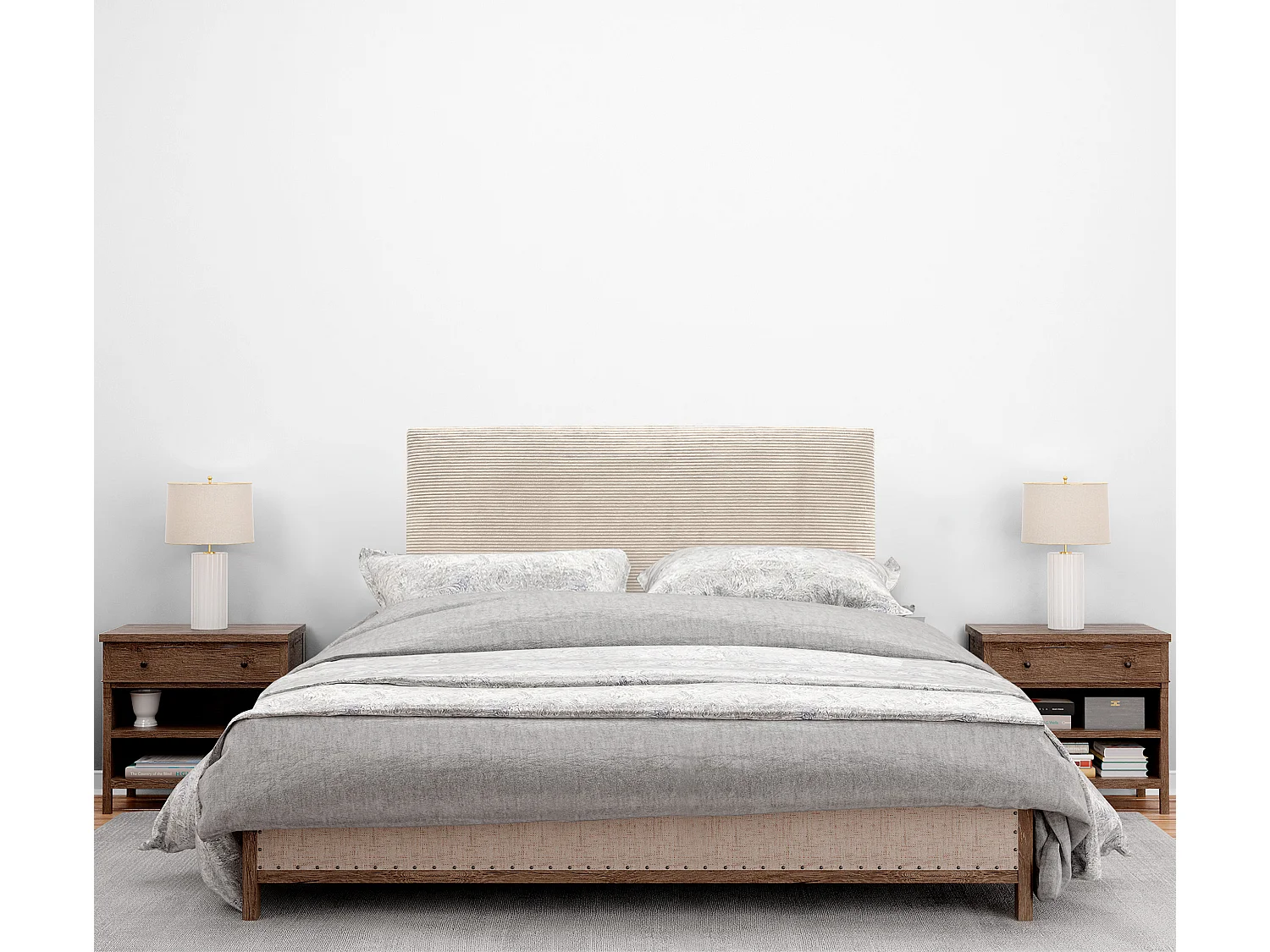 DHOME Tête de Lit Velours Côtelé Uni 105x50 Lits 105 - Beige