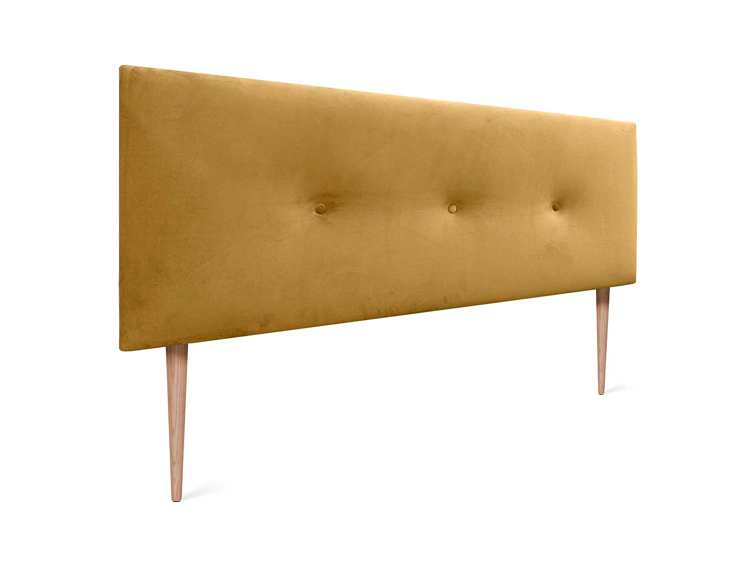 DHOME Glad fluwelen hoofdeinde met knopen 145x115 met bedpoten 120/135/140 - Mosterd