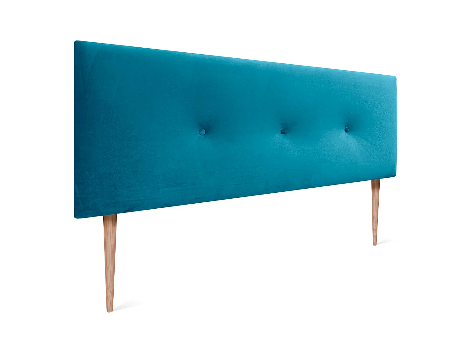 DHOME Testiera in Velluto Liscio con Bottoni 150x115 con Gambe Letto 150/160 - Azzurro