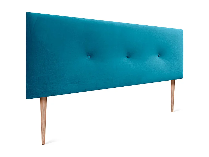 DHOME Tête de Lit Velours Lisse avec Boutons 150x115 avec Pieds de Lit 150/160 - Bleu Clair