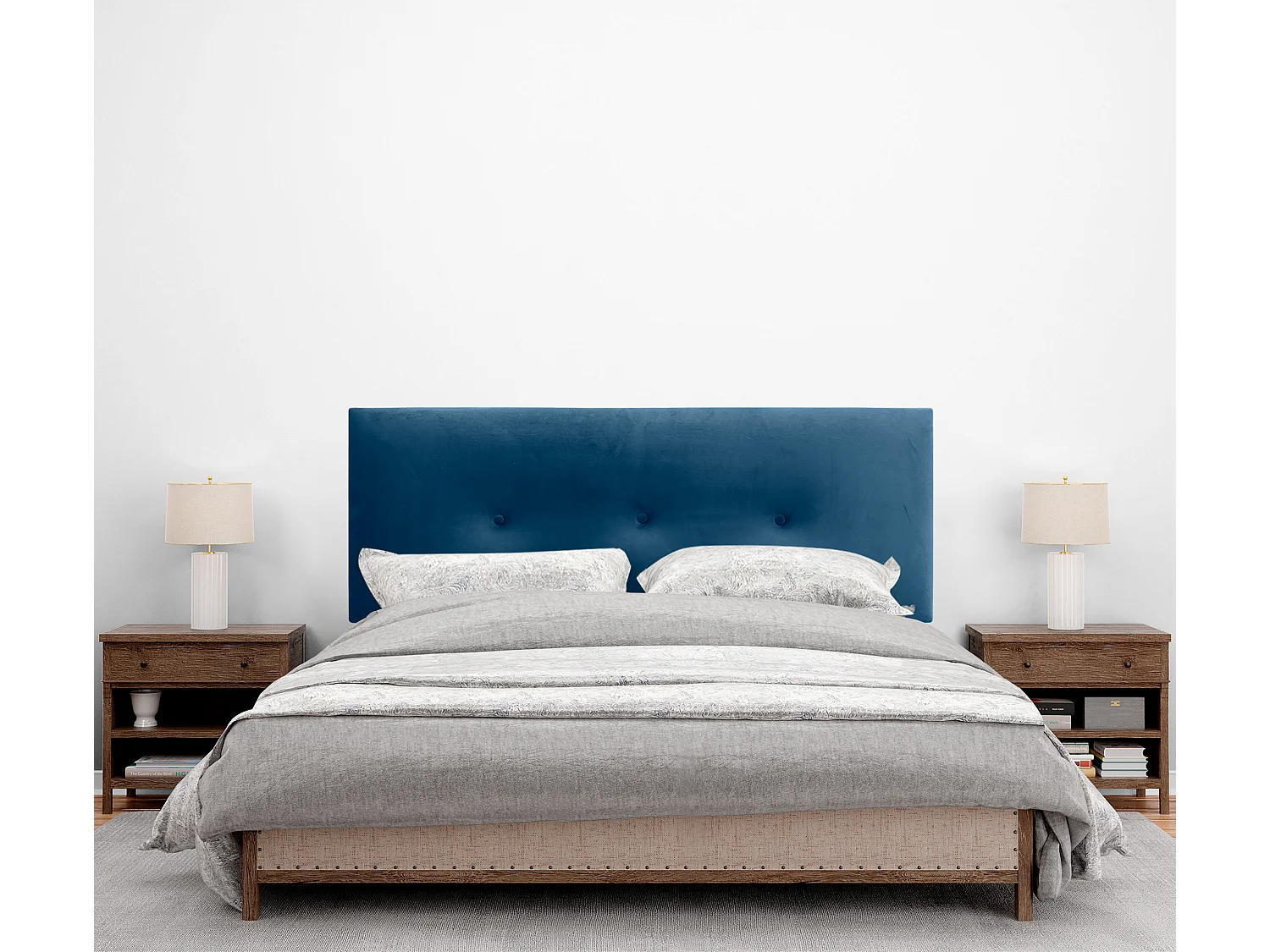 DHOME Glad fluwelen hoofdbord met knopen 160x115 met bedpoten 150/160 - Blauw