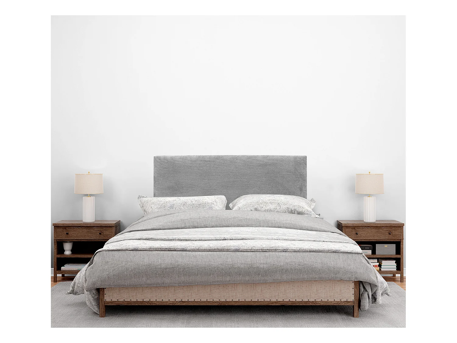 DHOME Tête de Lit Velours Côtelé Uni 95x60 Lits 80/90 - Gris