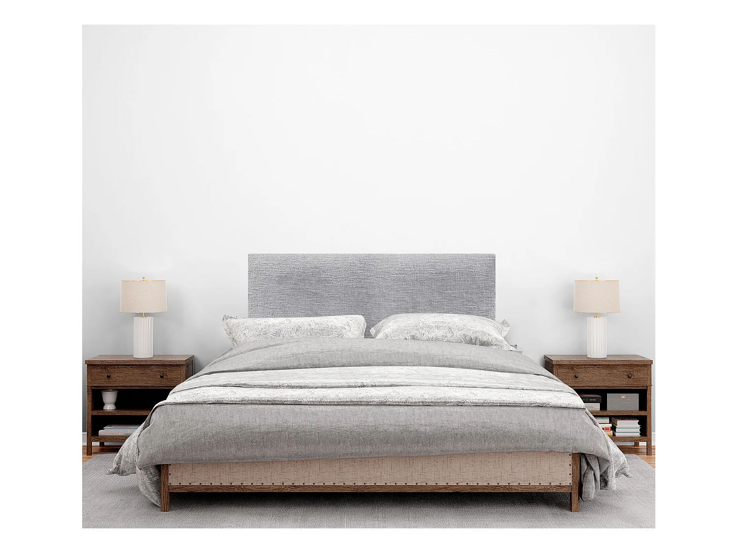 DHOME Tête de Lit Laine Naturelle 90x105cm avec Pieds de Lit 80/90 - Gris Clair