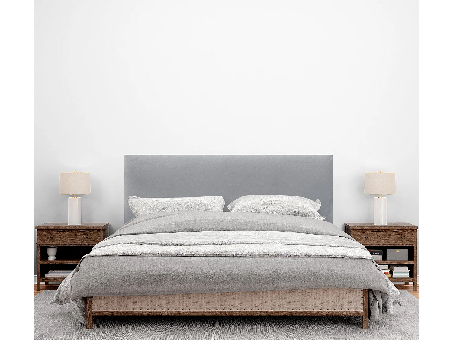 DHOME Cabeceira Smooth Velve 160x115 com pernas de cama 150/160 - cinza claro