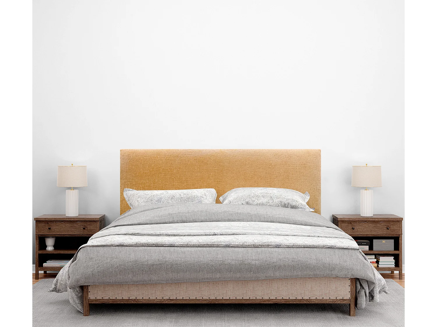 DHOME Tête de Lit laine naturelle 160x105cm avec pieds de Lit 150/160 - Moutarde