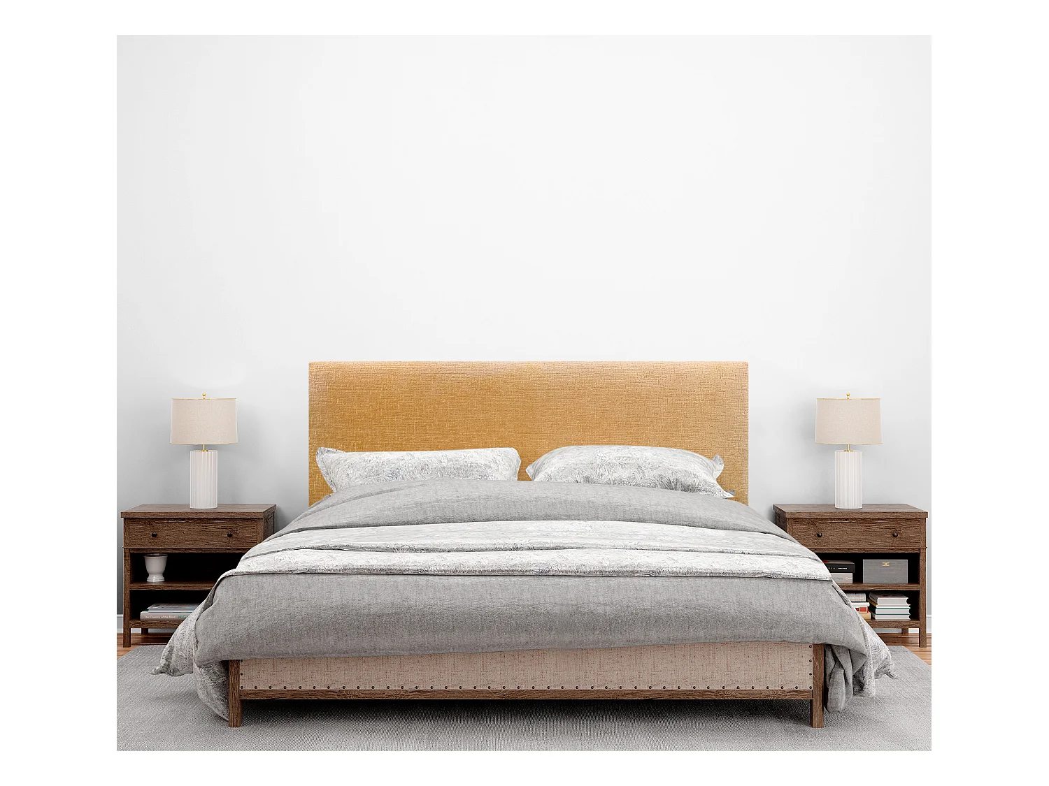 DHOME Tête de Lit laine naturelle 160x105cm avec pieds de Lit 150/160 - Moutarde