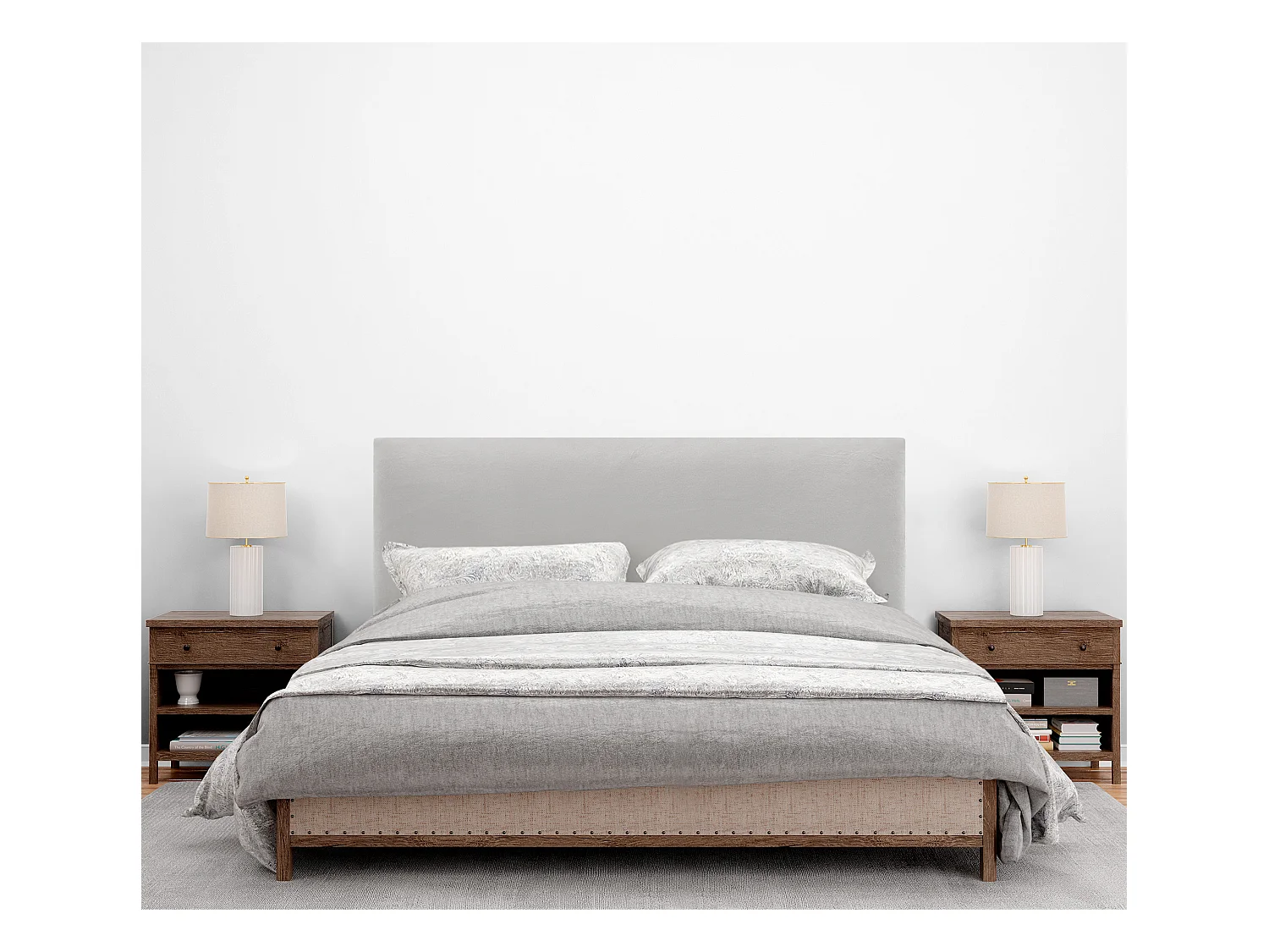 DHOME Testiera in Velluto Liscio 135x115 con Gambe Letto 120/135/140 - Bianco