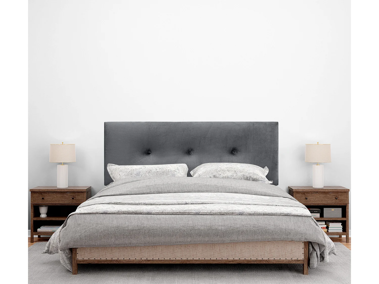 DHOME Glad fluwelen hoofdeinde met knopen 160x50 bedden 150/160 - donkergrijs