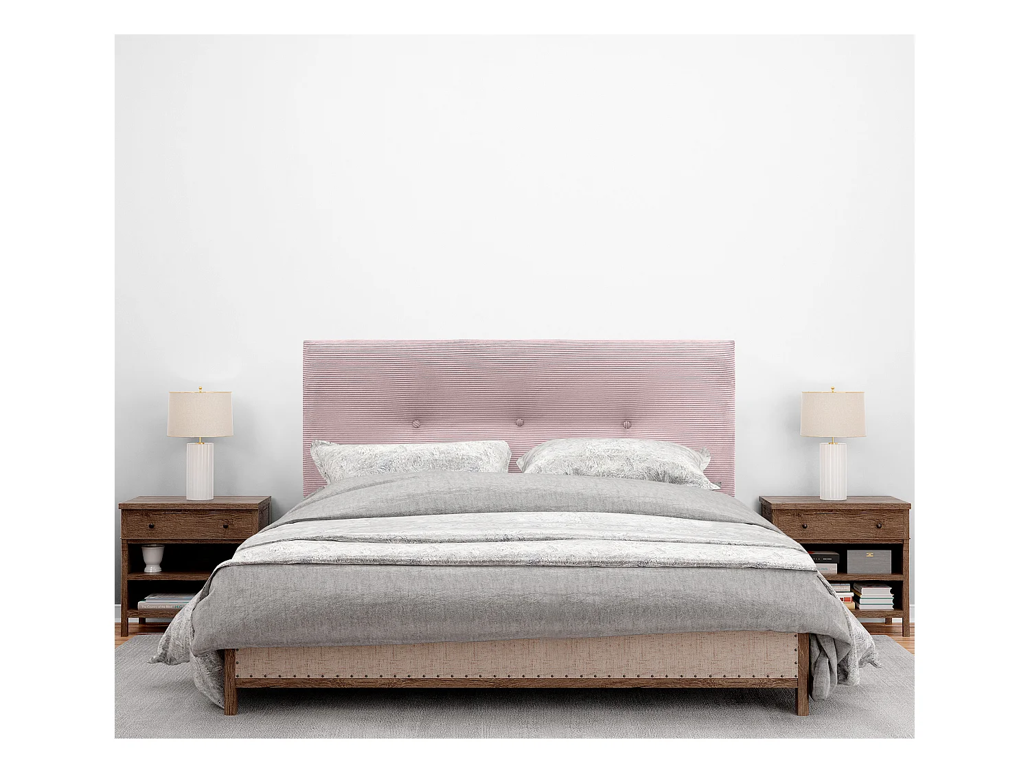 DHOME Tête de Lit Velours Côtelé Uni avec Boutons 150x50 Lits 150/160 - Rose Pâle