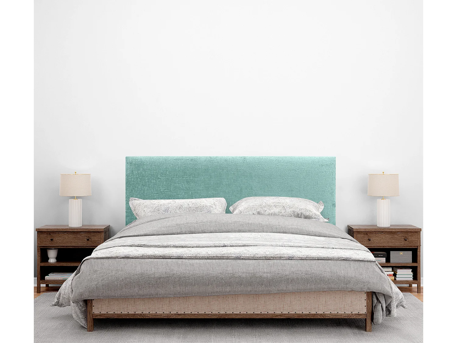 DHOME Tête de Lit Laine Naturelle 135x105cm avec Pieds de Lit 120/135 - Vert Aqua