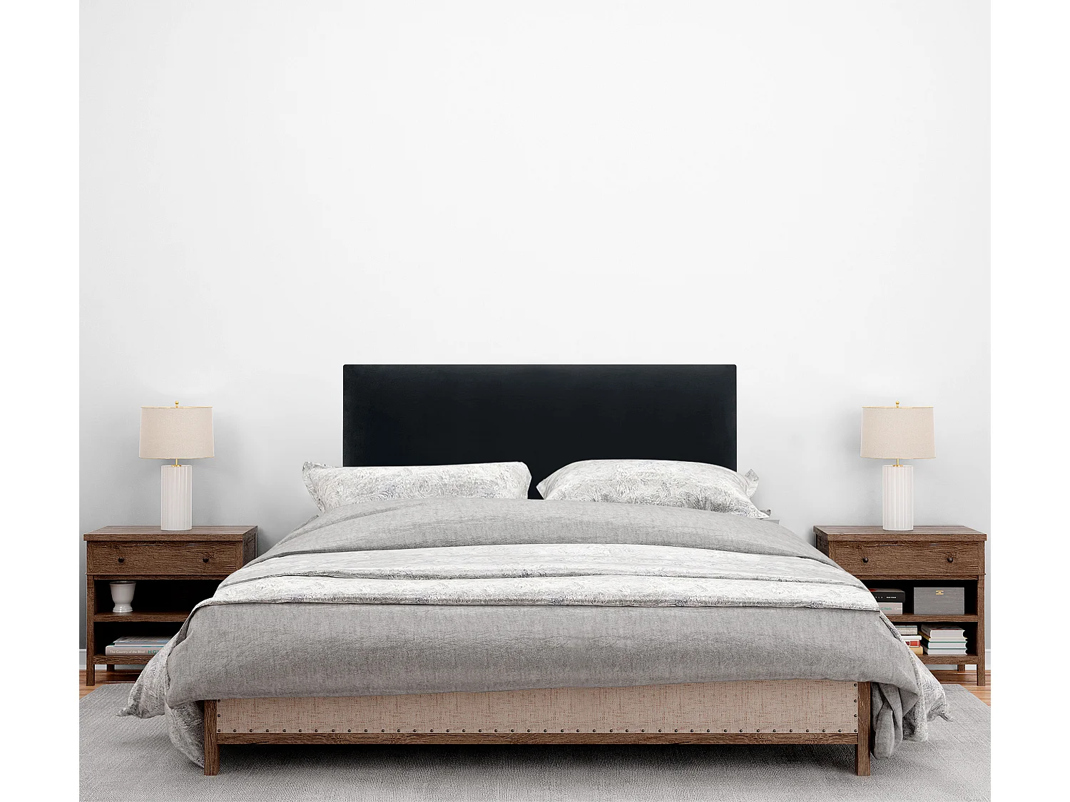 DHOME Testiera in velluto liscio 80x115 con gambe letto 80/90 - Nero