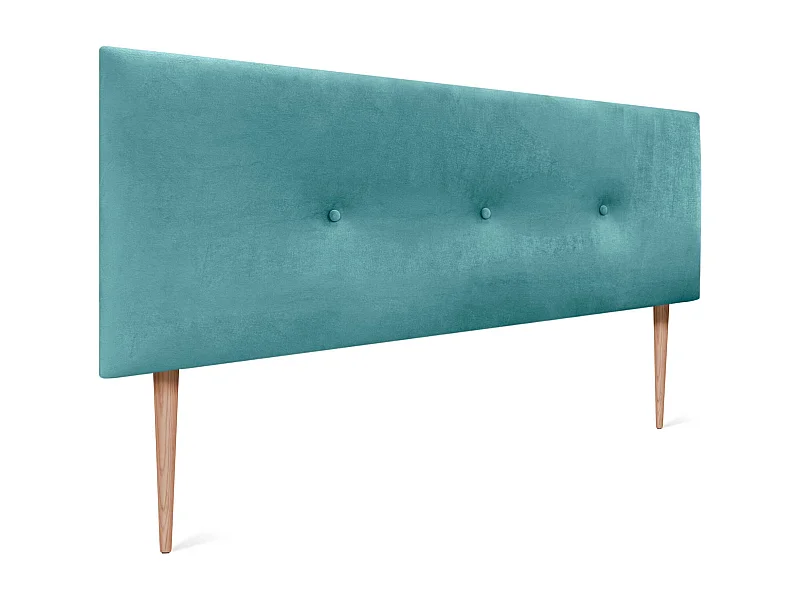 DHOME Tête de Lit Velours Lisse avec Boutons 150x115 avec Pieds de Lit 150/160 - Turquoise