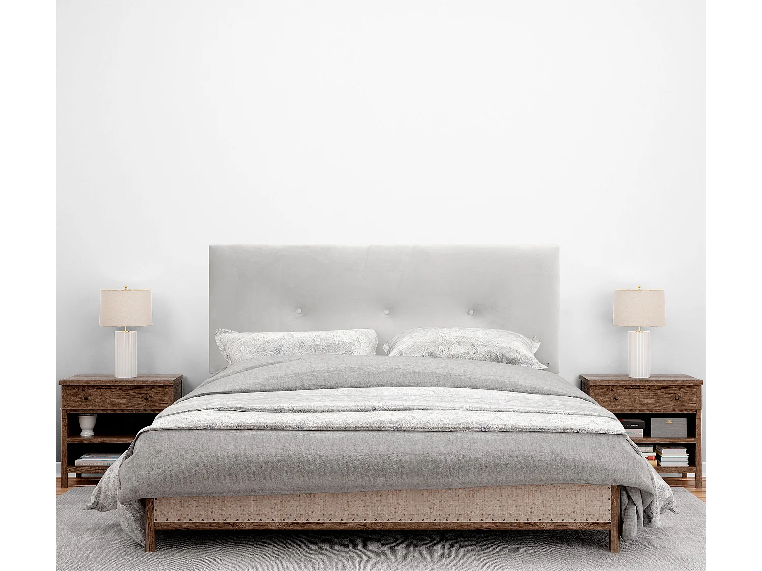 DHOME Tête de Lit Velours Lisse avec Boutons 150x50 Lits 150/160 - Blanc