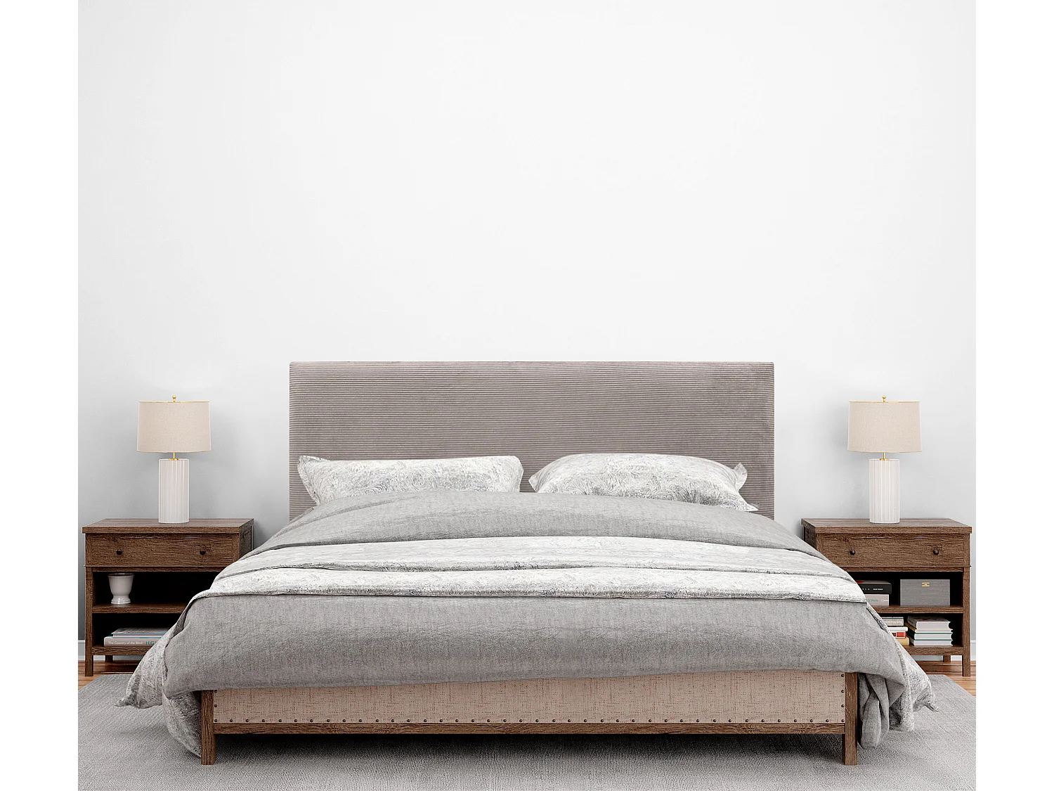 DHOME Tête de Lit Velours Côtelé Uni 150x115 avec Pieds de Lit 150/160 - Marron