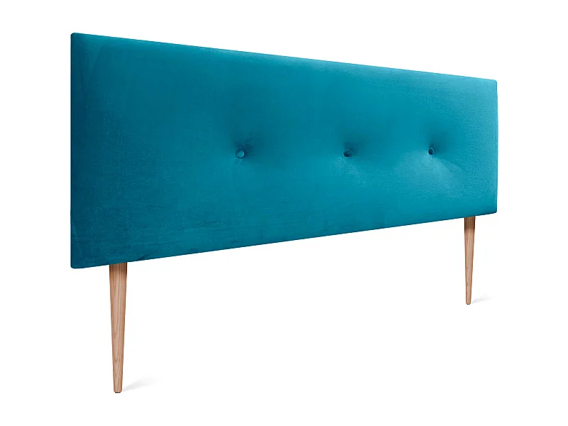 DHOME Tête de Lit Velours Lisse avec Boutons 160x105 avec Pieds de Lit 150/160 - Bleu Clair