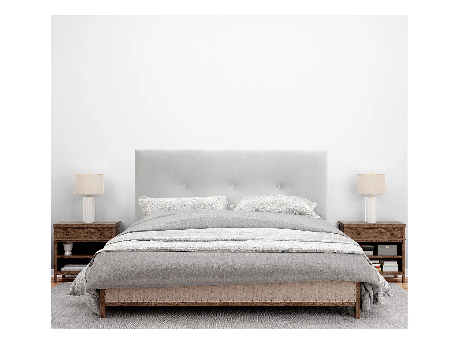DHOME Testiera in Velluto Liscio con Bottoni 135x115 con Gambe Letto 120/135/140 - Bianco
