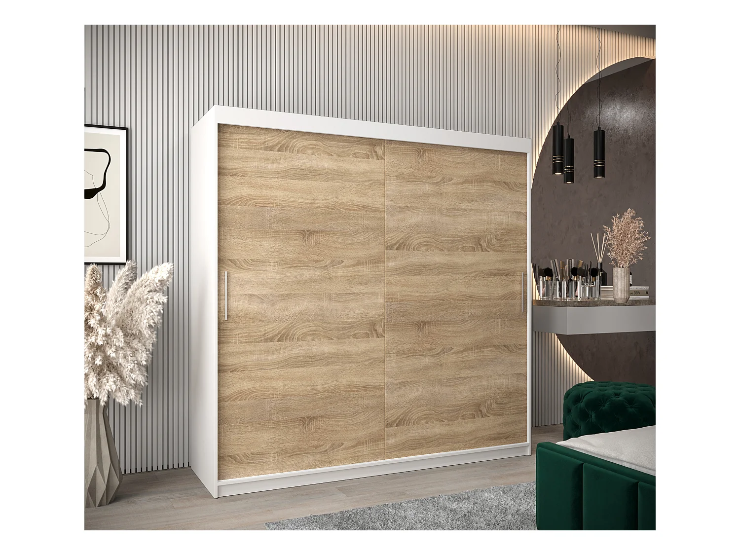 Armoire Tokyo À Portes Coulissantes 200/200/62 2 portes (Blanc/Sonoma)