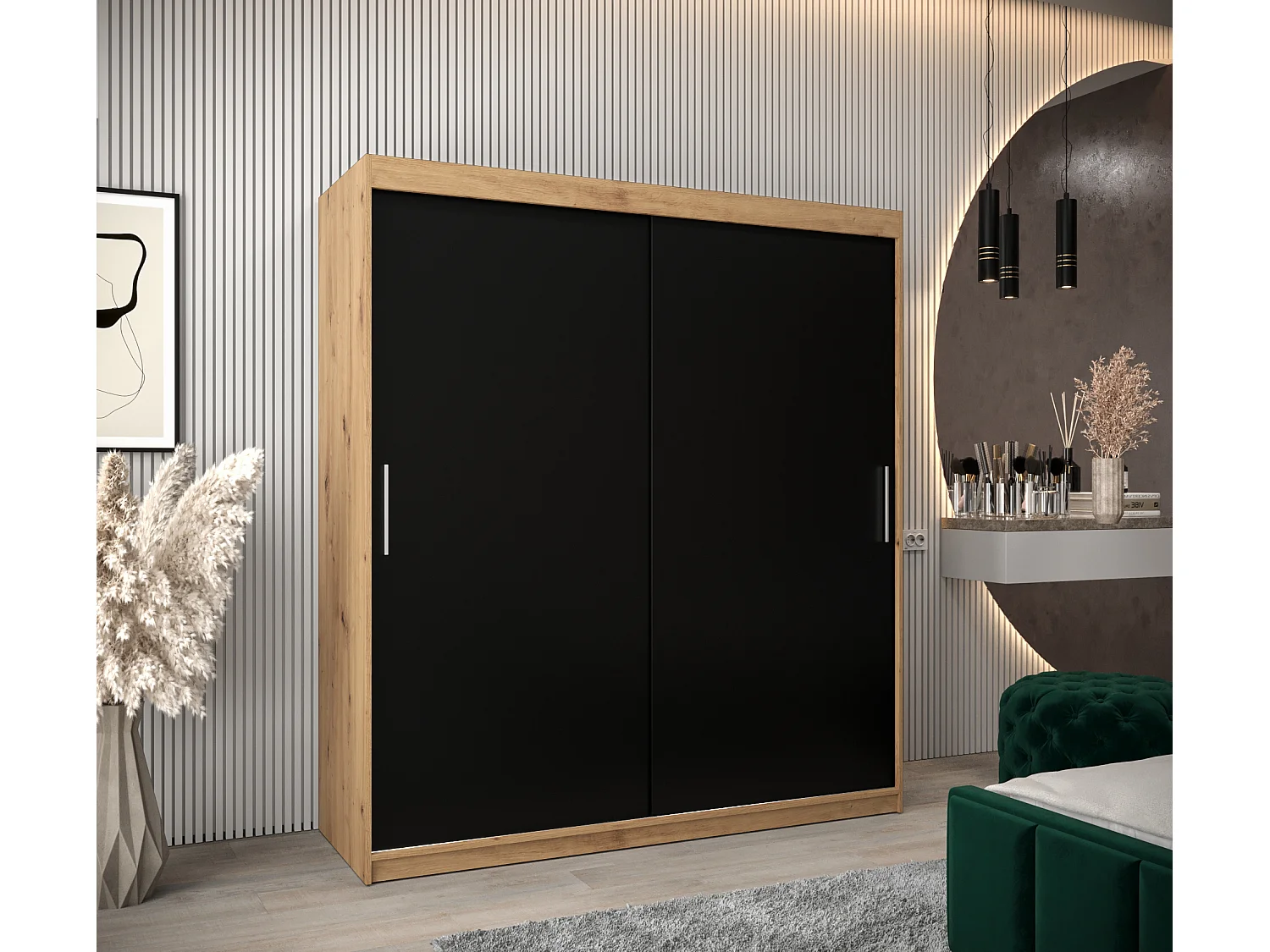 Armoire Tokyo À Portes Coulissantes 200/180/62 2 portes (Artisan/Noir)