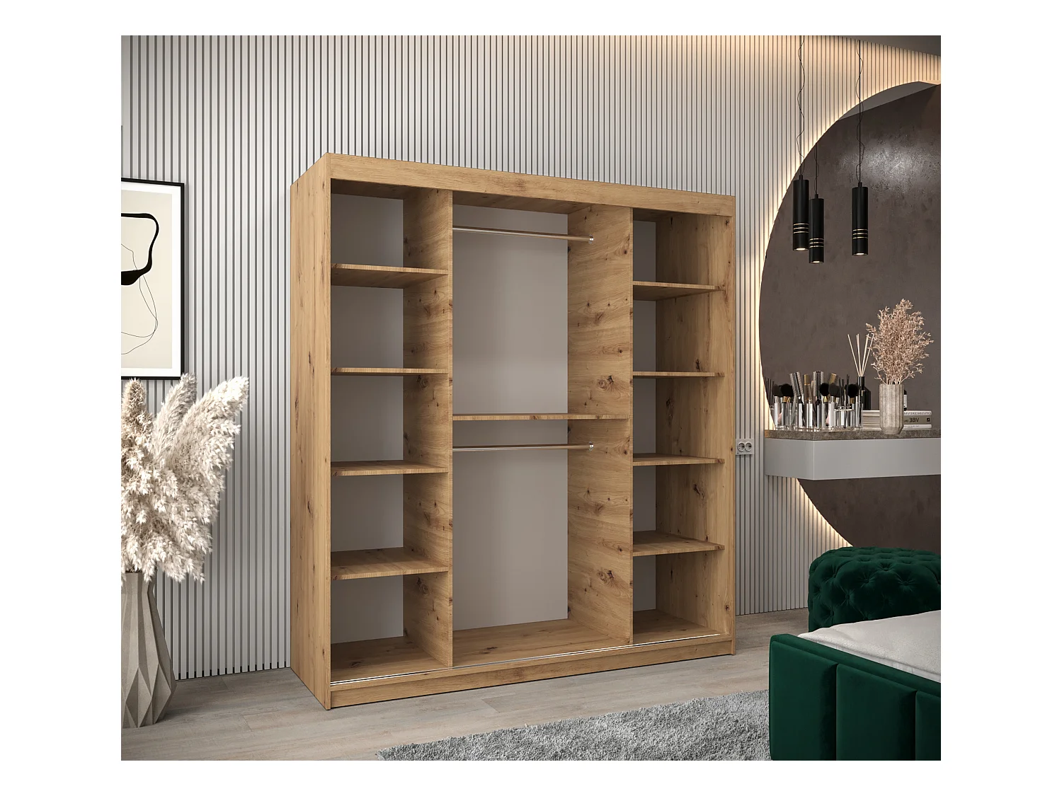 Armoire Tokyo À Portes Coulissantes 200/180/62 2 portes (Artisan/Blanc)