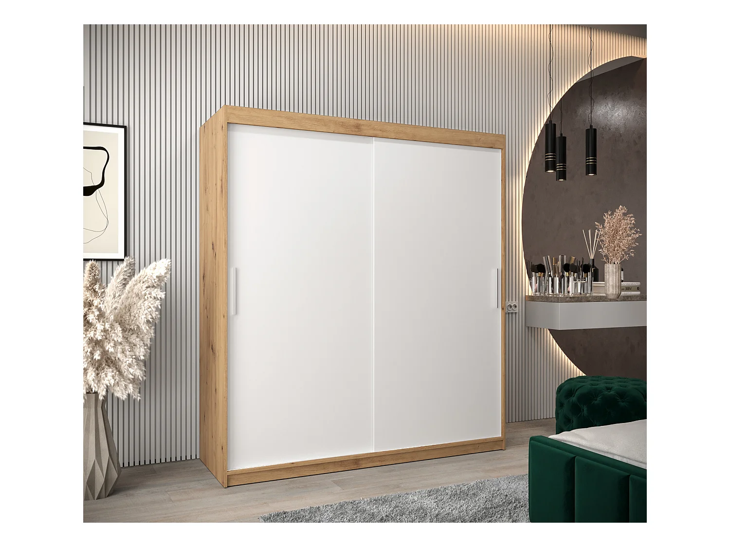 Armoire Tokyo À Portes Coulissantes 200/180/62 2 portes (Artisan/Blanc)