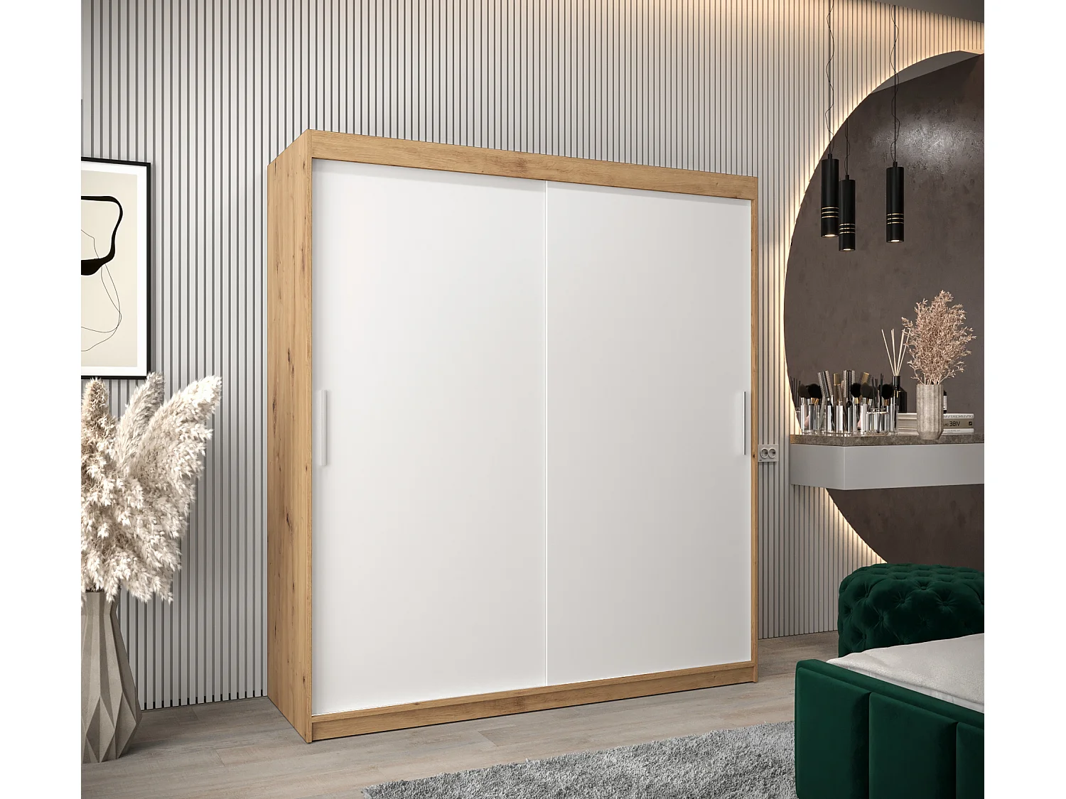 Armoire Tokyo À Portes Coulissantes 200/180/62 2 portes (Artisan/Blanc)