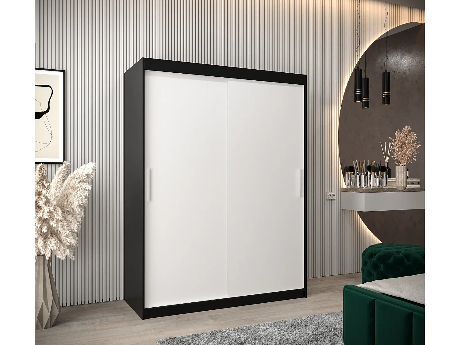 Armoire Tokyo À Portes Coulissantes 200/150/62 2 portes (Noir/Blanc)