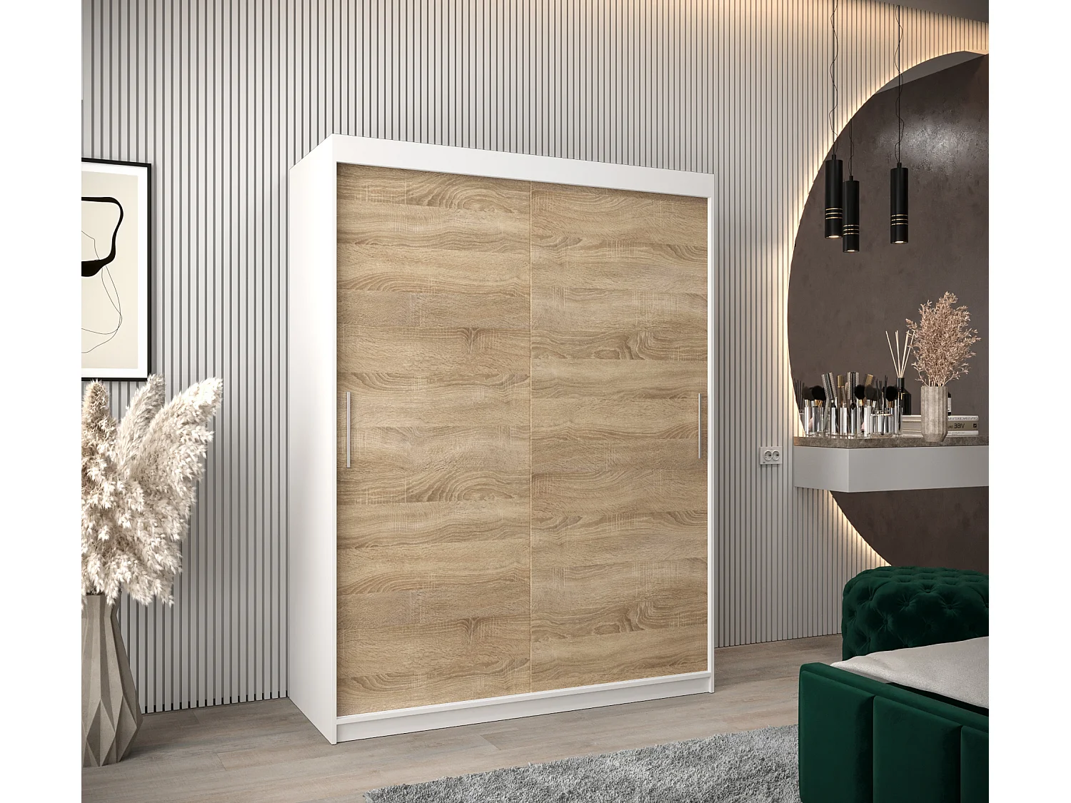 Armoire Tokyo À Portes Coulissantes 200/150/62 2 portes (Blanc/Sonoma)