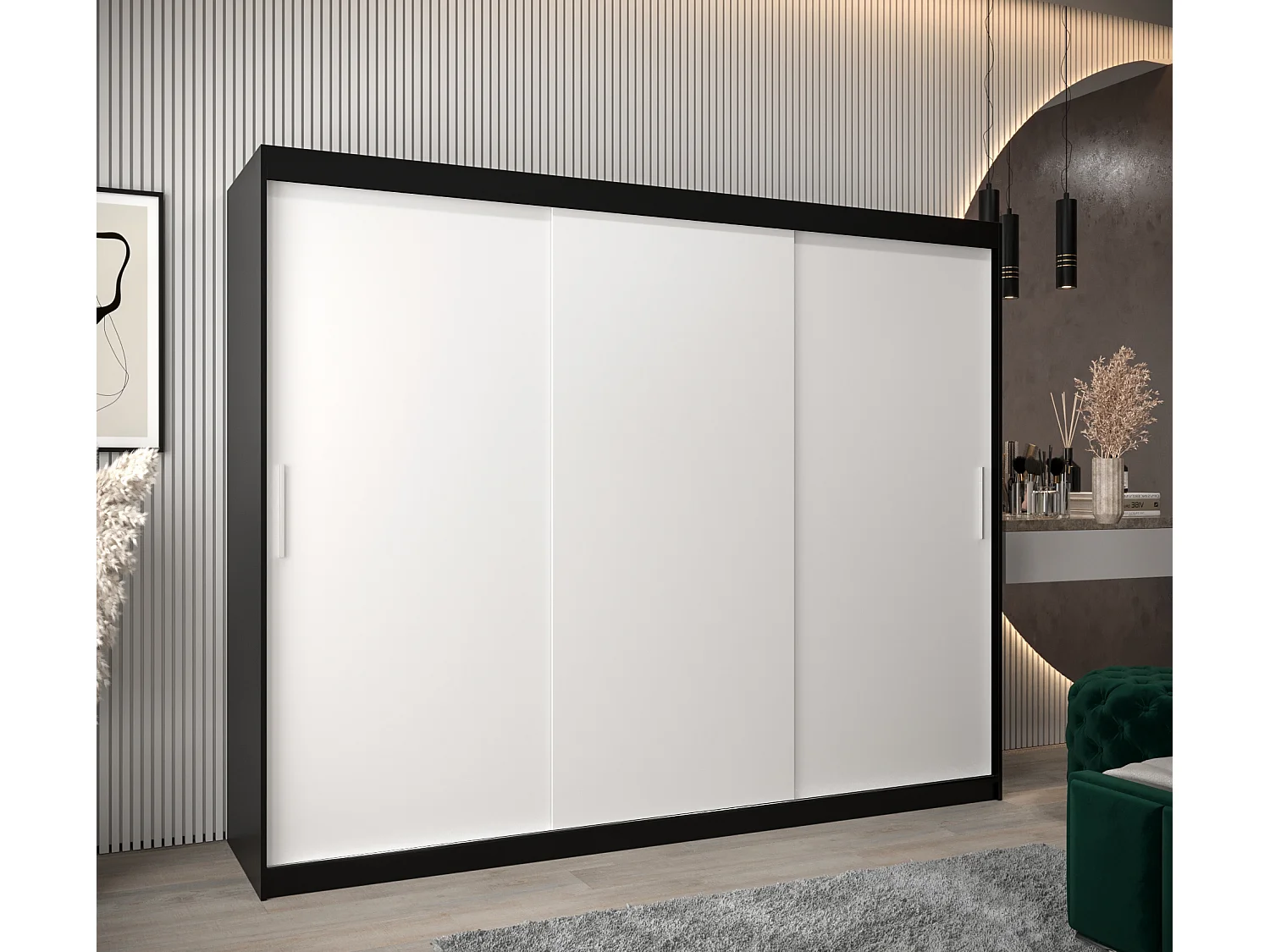 Armario TOKYO de puertas correderas 200/250/62 3 puertas (negro/blanco)