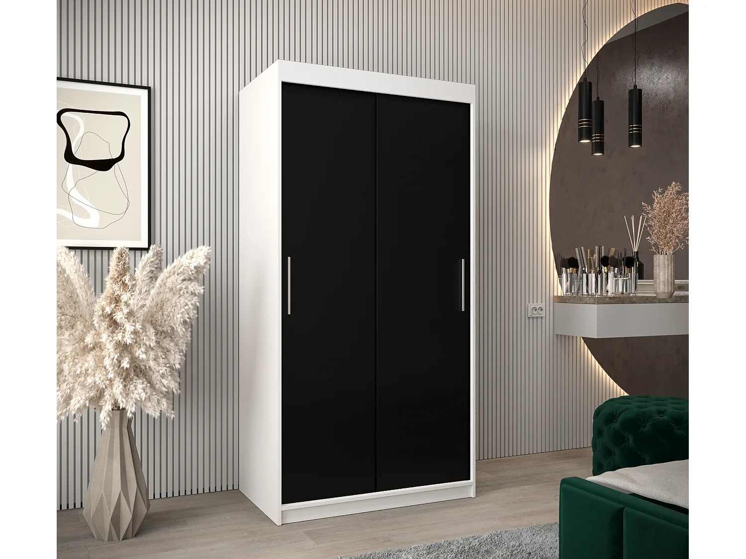 Armoire Tokyo À Portes Coulissantes 200/100/62 2 portes (Blanc/Noir)