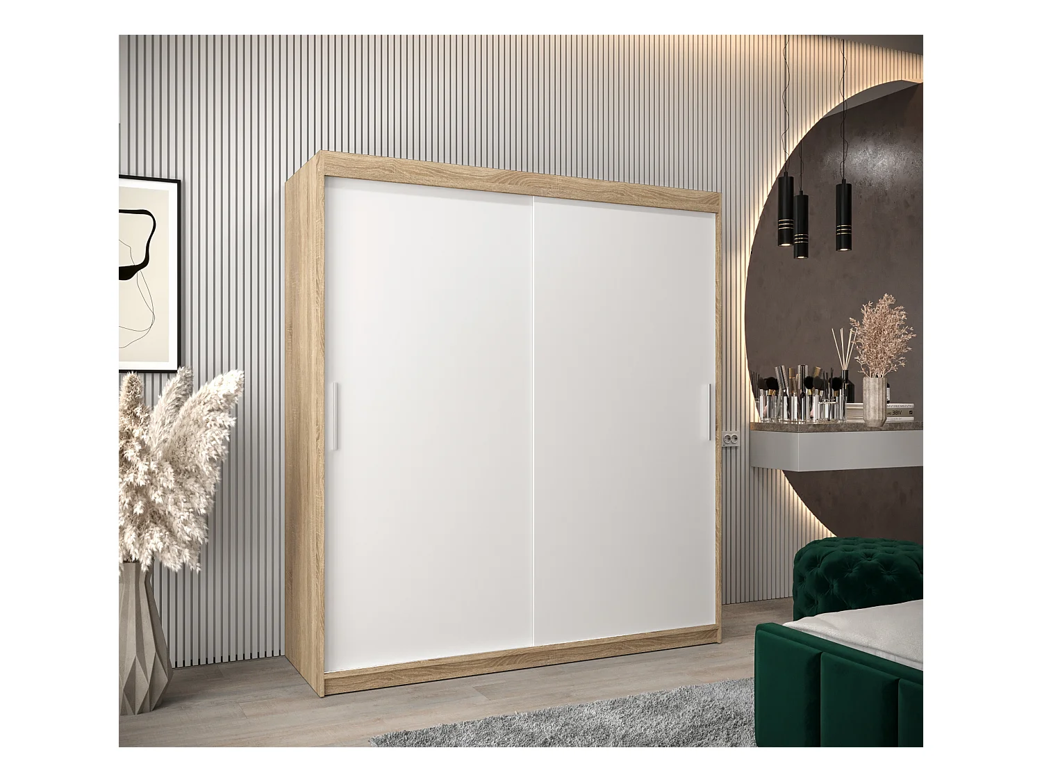 Armoire Tokyo À Portes Coulissantes 200/180/62 2 portes (Sonoma/Blanc)