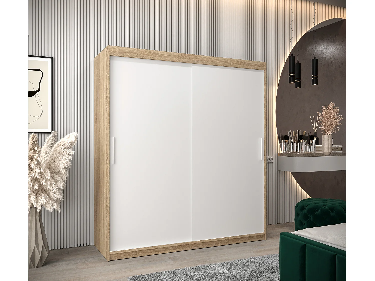 Armoire Tokyo À Portes Coulissantes 200/180/62 2 portes (Sonoma/Blanc)