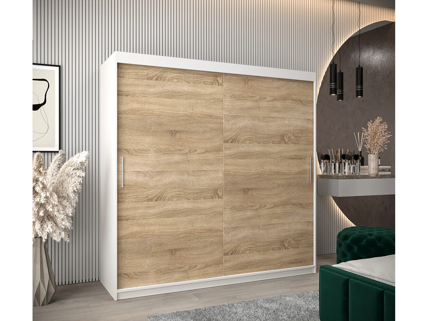 Armoire Tokyo À Portes Coulissantes 200/250/62 3 Portes (Blanc/Sonoma)