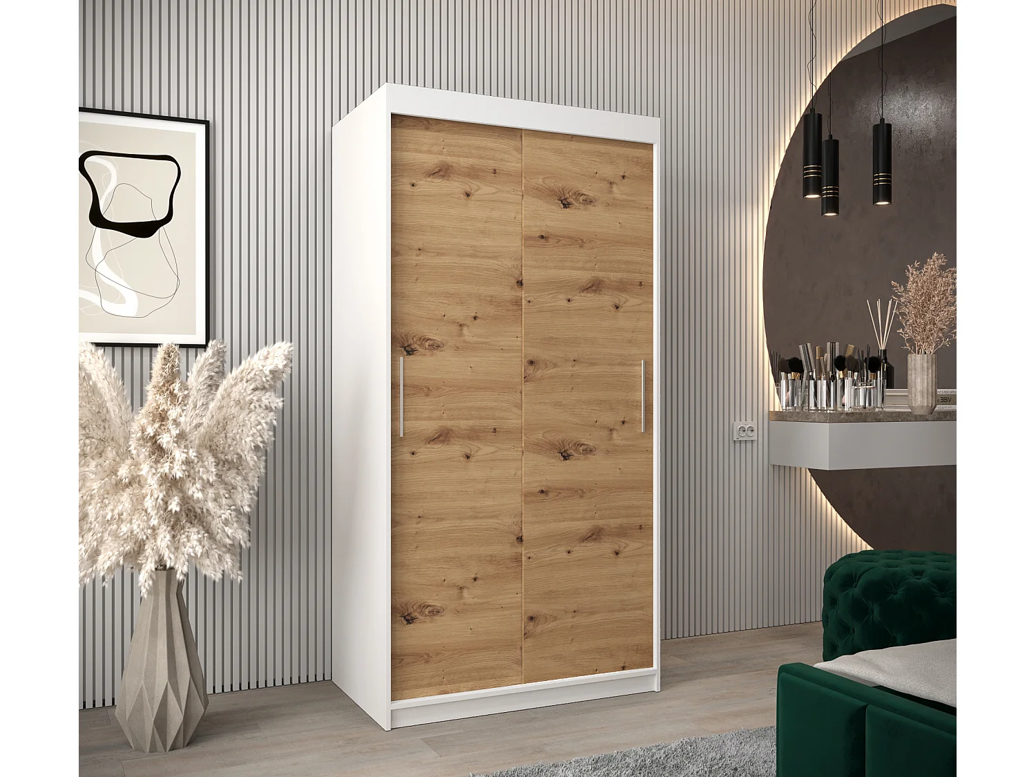 Armoire Tokyo À Portes Coulissantes 200/100/62 2 portes (Blanc/Artisan)